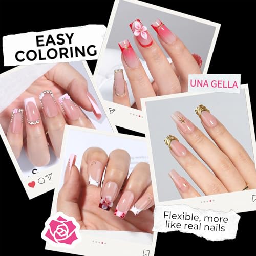 Image of UNA GELLA Sharp Square Nail Tips Medium Soft Gel Nail Tips 216pcs 12 Sizes Pre-Etched Half Matte Full Cover Press on Nails for Flat and Curved Nail Beds DIY Manicure Nail Extensions Home Salon