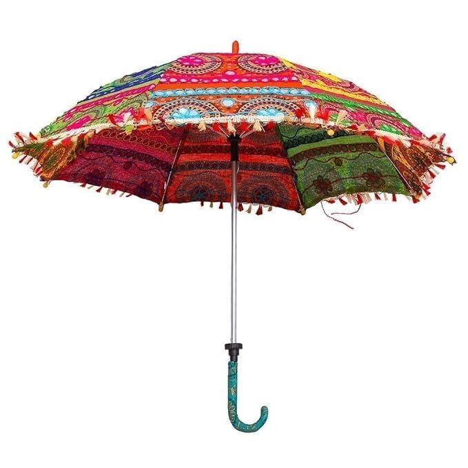 fresh walk Decorative Handmade Wedding Umbrella with Rajasthani Embroidery – Multi Design Print Multicolour for Garba & Decoration-picture-15