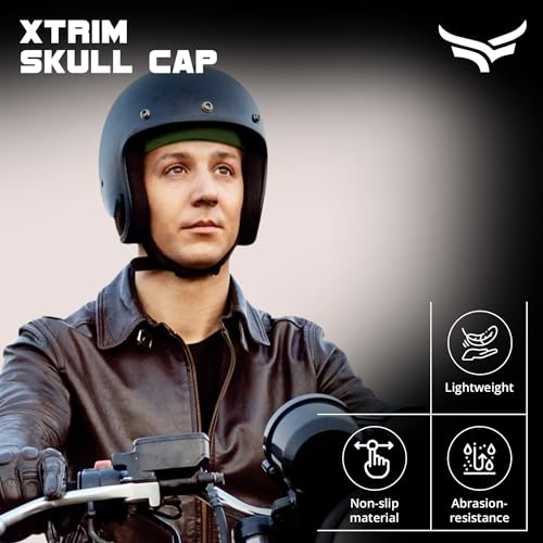 Image of XTRIM Unisex Helmet Skull Cap for Bikers & Cyclists, Cotton Head Cap, Hair Inner Helmet Cap for Men, Sweat Cooling Beanie Cap for Men for Women, Skull Mask for Bike (Pack of 2, Orange & Black)