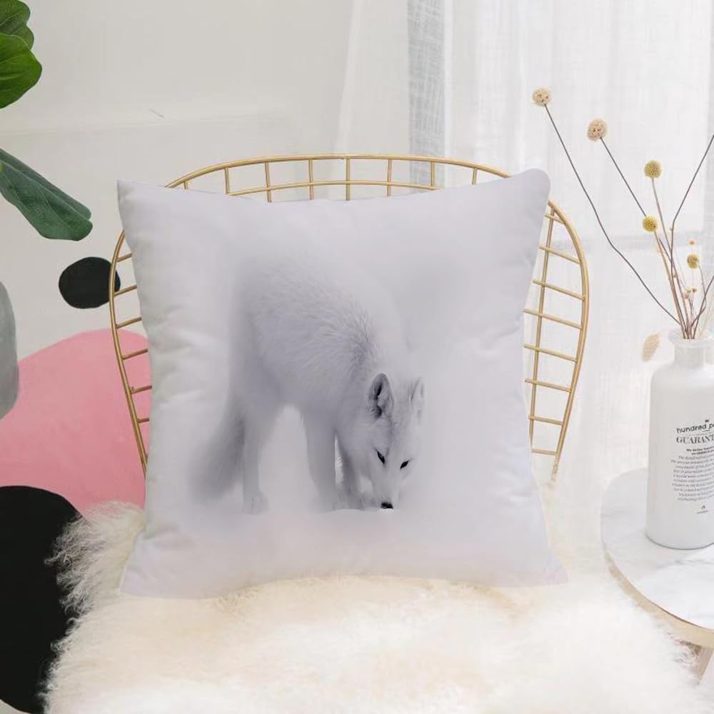Hyosxw Snowy Forest Fox, Ethereal, A Black And Whit - A2 Cushion Cover,Throw Pillow Case Home Decorative For Living Room Bedroom Sofa Chair 18X18 Inch,Snowy Forest Fox, Ethereal, A Black And White Animal,Pillowcase 45X45cm