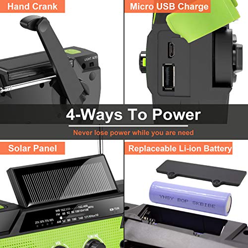 2020 Rádio de emergência para manivela de emergência, 4000 mAh-Solar, portátil, AM/FM/NOAA, rádio me