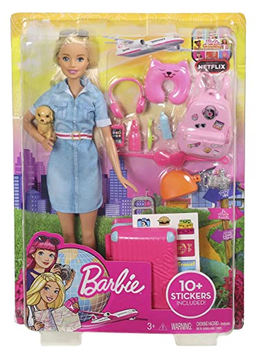 Barbie Voyage Coffret avec Poupée et Chien Valise Caisse de Transport Tenue et Autocollants Plus de 10 Accessoires Cadeau dès FWV25 - vue 7