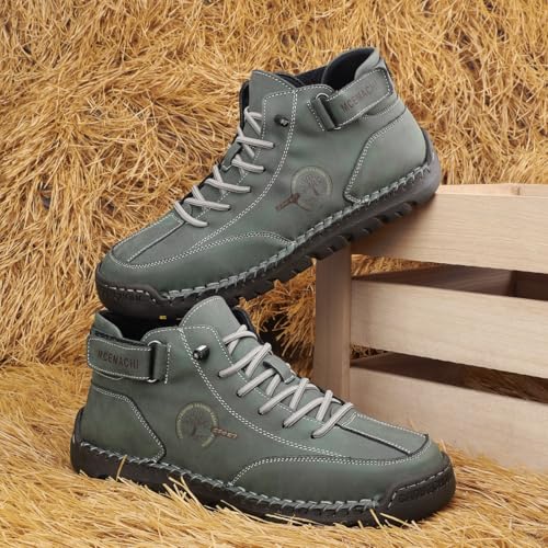 Image of Men's Handmade Suede High Boots Shoes for Waterproof Hiking Camping Slip-On Driving Walking Deck Loafers High Top Chukka Boots Mens
