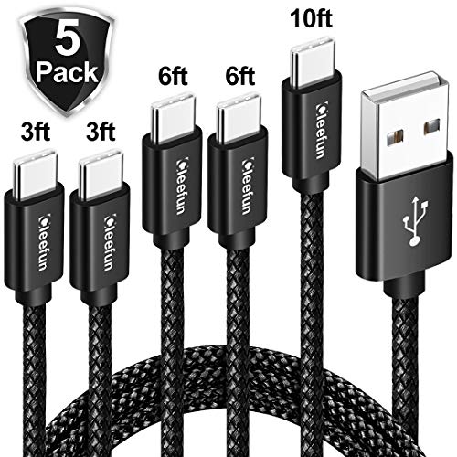 USB C Cable Durable Nylon Braided [5-Pack, 3/3/6/6/10 ft], CLEEFUN Fast Charge Type