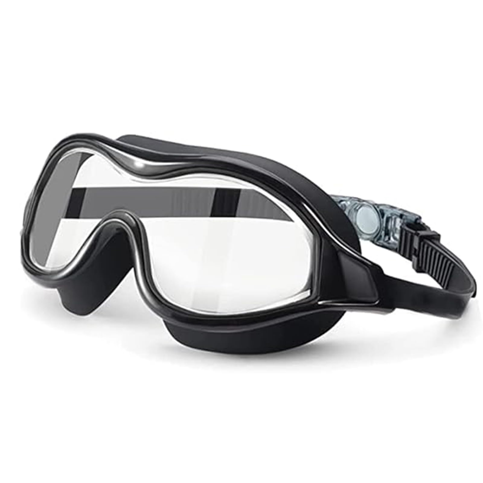 LinJie Swimming Goggles, Clear, Anti-Fog Coating, Adjustable Strap, Soft Silicone Frame, Elastic Fabric Straps, Ergonomic Nose Bridge