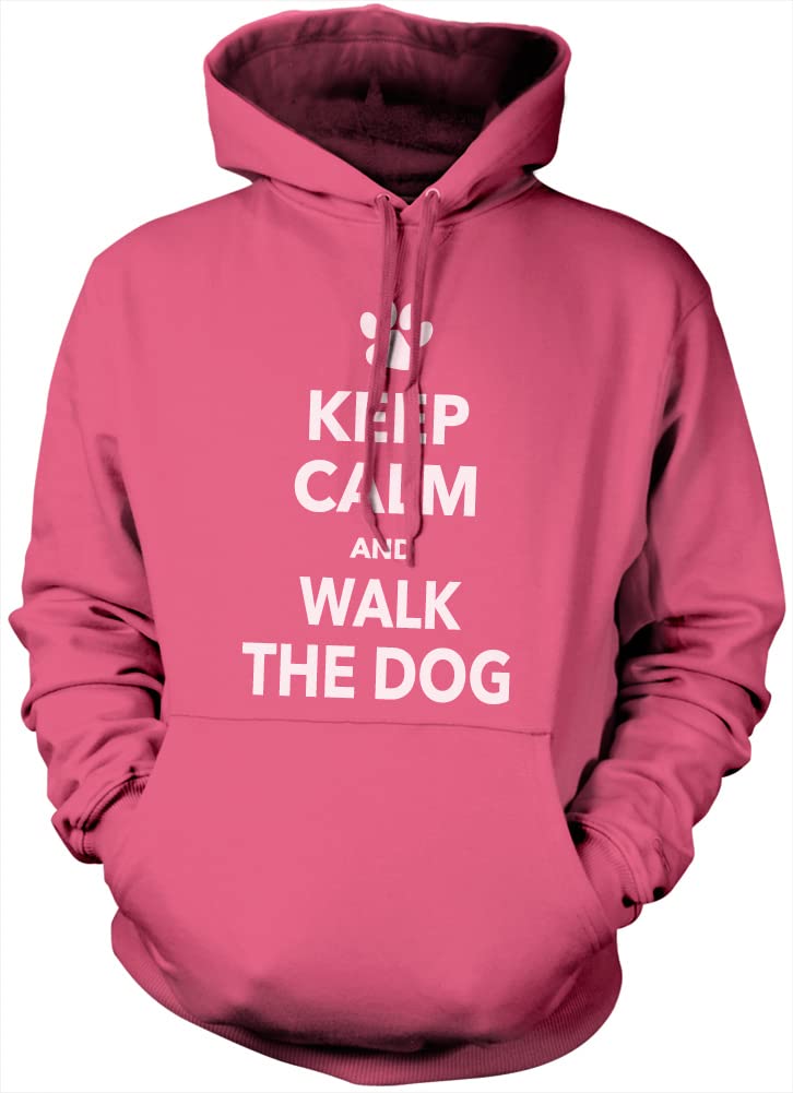 Hotscamp Unisex Kids Pink Keep Calm And Walk The Dog Hoodie - Large