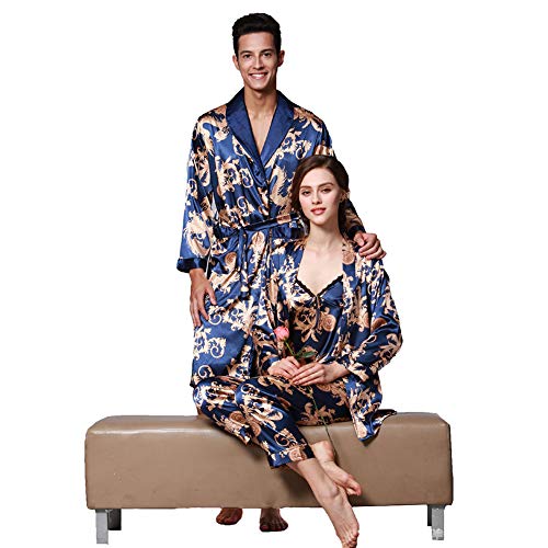 Image of ZUEVI Men's Kimono Robe Silk Satin Long Sleeve Spa Bathrobe Lightweight Soft Silky Pajamas Robes