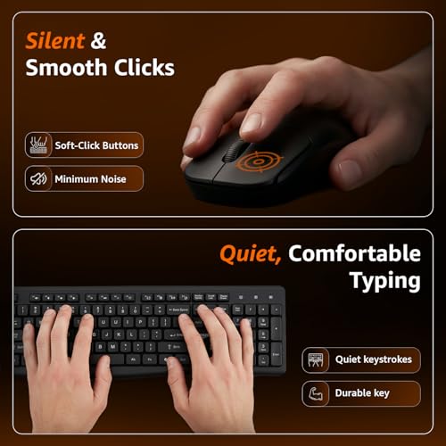 Image of Amazon Basics Wireless Keyboard and Mouse Combo | 2.4GHz Wireless | Full-Size 104-Key Keyboard with ₹ Key | Low-Noise Typing | Compact Ergonomic Mouse | USB Receiver | Windows XP 7 8 10 11