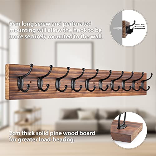 PHINGEER Wall Mounted Coat Rack,Vintage Wooden Coat Hooks for Wall,Heavy Duty 10 Dual Coat Hangers for Hanging Coats Jacket,Hat,Clothes,Brown (10 Hooks) - Image 4