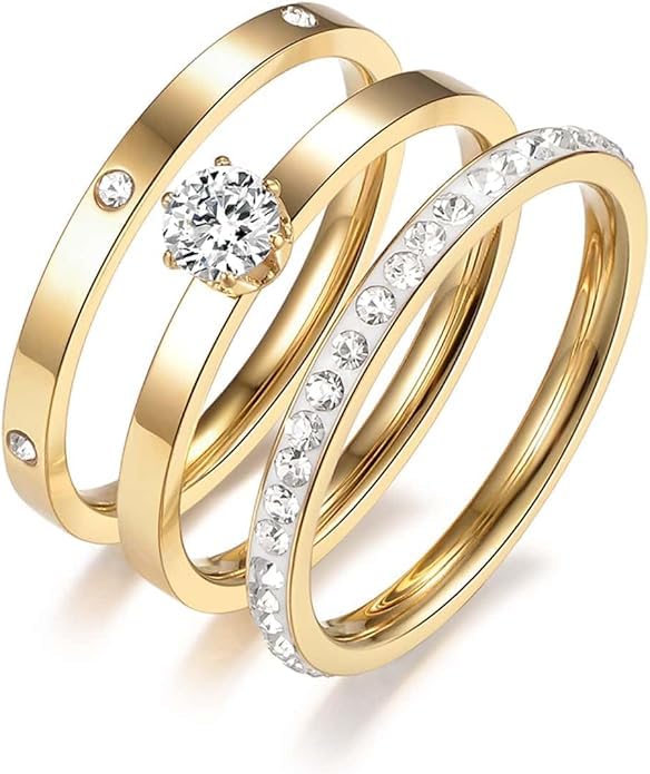 El Regalo 3PCs Stainless Steel Stackable CZ Statement Rings Set- Minimalist, Anti-Tarnish/Waterproof Stacking Rings 14k Plated Inlaid Shining Zirconia (8) (B0D8WG3PL2) Amazon Price History, Amazon Price Tracker