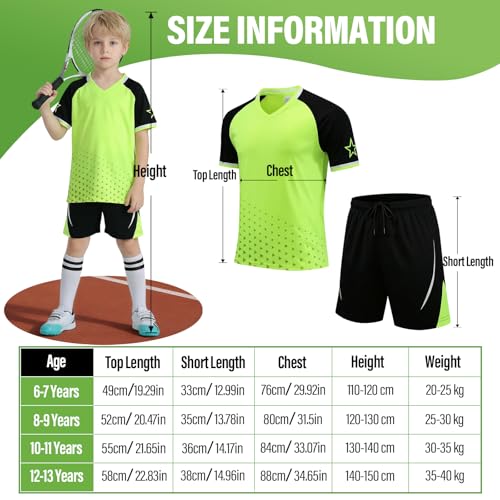viiotu Maillot de Foot Enfant Garçons Filles, Ensemble Foot, Séchage Rapide Respirant, Shorts et T-Shirt pour École Sport Tennis Entraînement (FR/ES, Âge, 8 Ans, 9 Ans, Taille Normale, Vert) – vue 2
