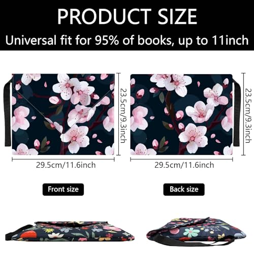 CRASPIRE Cherry Book Cover Sakura Book Sleeve 11.6 X 9.3 Inch Flower Book Protector for Paperbacks Washable Fabric Cloth Book Cover with Handle and Extra Sleeve Pocket for Book Lovers Classmate Gifts - Image 3