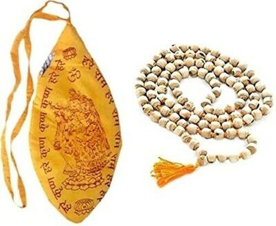 Exclusive Global Tulsi Japa Mala (108+1 Bead) with Hare Krishna Hare Rama Japa Mala Gomukh Bag