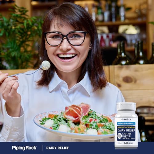 Piping Rock Dairy Relief Pills | 9000 FCC | 60 Tablets | Lactase Enzyme Supplement | Vegetarian, Non-GMO, Gluten Free