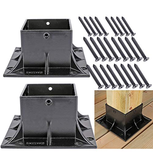 Deck Man Stainless Steel Wood Post Anchor，4×4 inch(Actual：3.5×3.5 inch) Post Base Cover Skirt Flange (2 Pack)