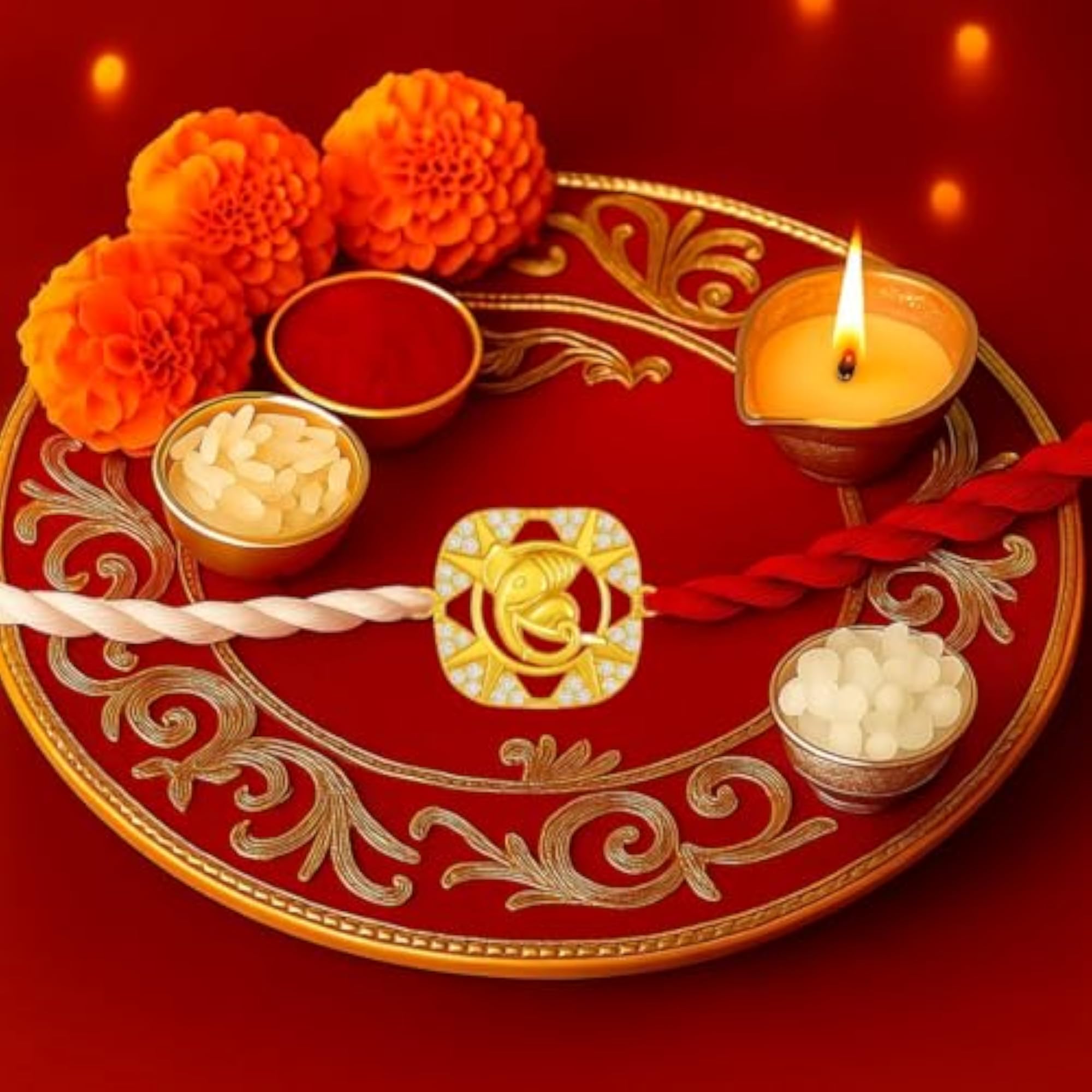 Handmade 925 Sterling Silver Rakhi Set with Roli Chawal, Spiritual Gift