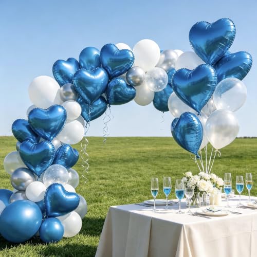 Image of 36 Pcs Blue Heart Balloons,18 Inch Heart Foil Balloons Valentine Balloon for Wedding Engagement Party Valentine Day Decorations