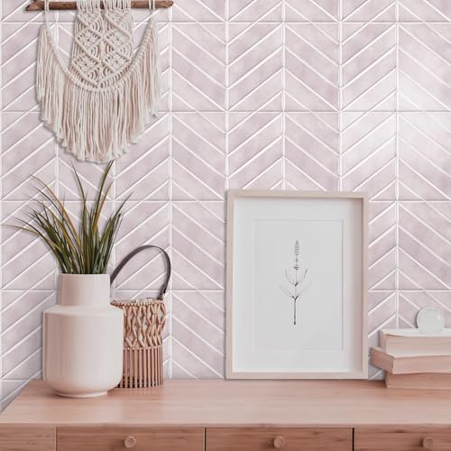 Alwayspon 10 adhesivos de vinilo 3D de espiga rosa pálido para pared, despegar y pegar, autoadhesivos, impermeables, para azulejos de cocina, baño, pared, 23 x 29 cm