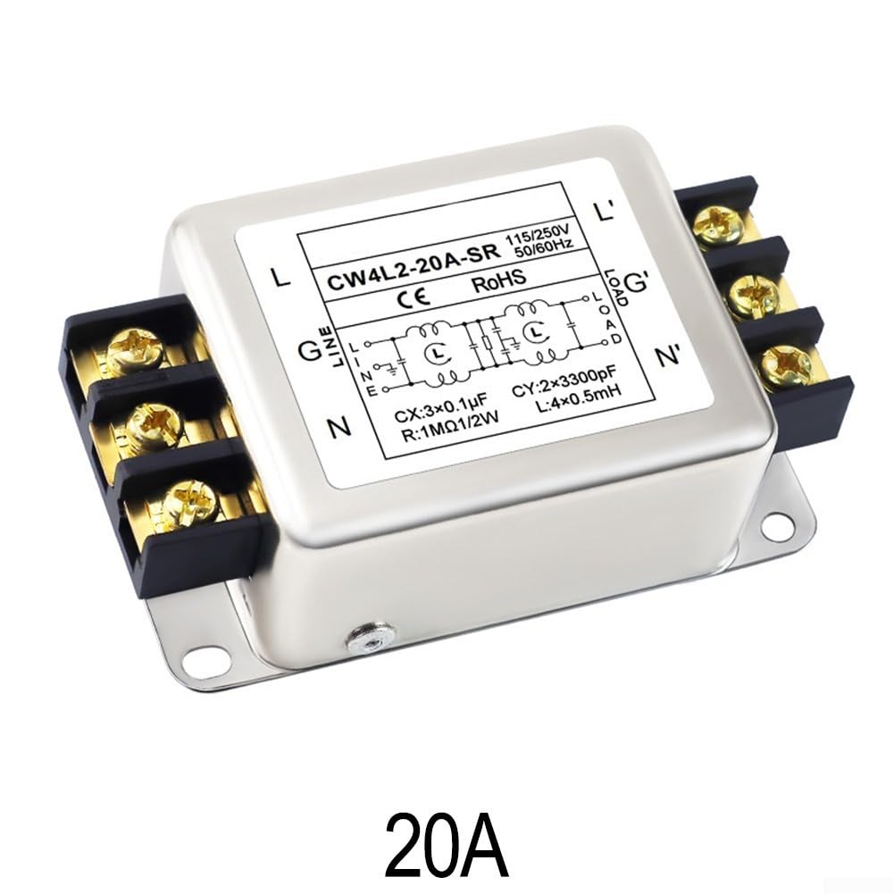 Filtre d'alimentation, filtre d'alimentation monophasé à 2 étapes anti-interférences AC double étape, pour CW4L2 3A/6A/10A/20A-SR (20 A)