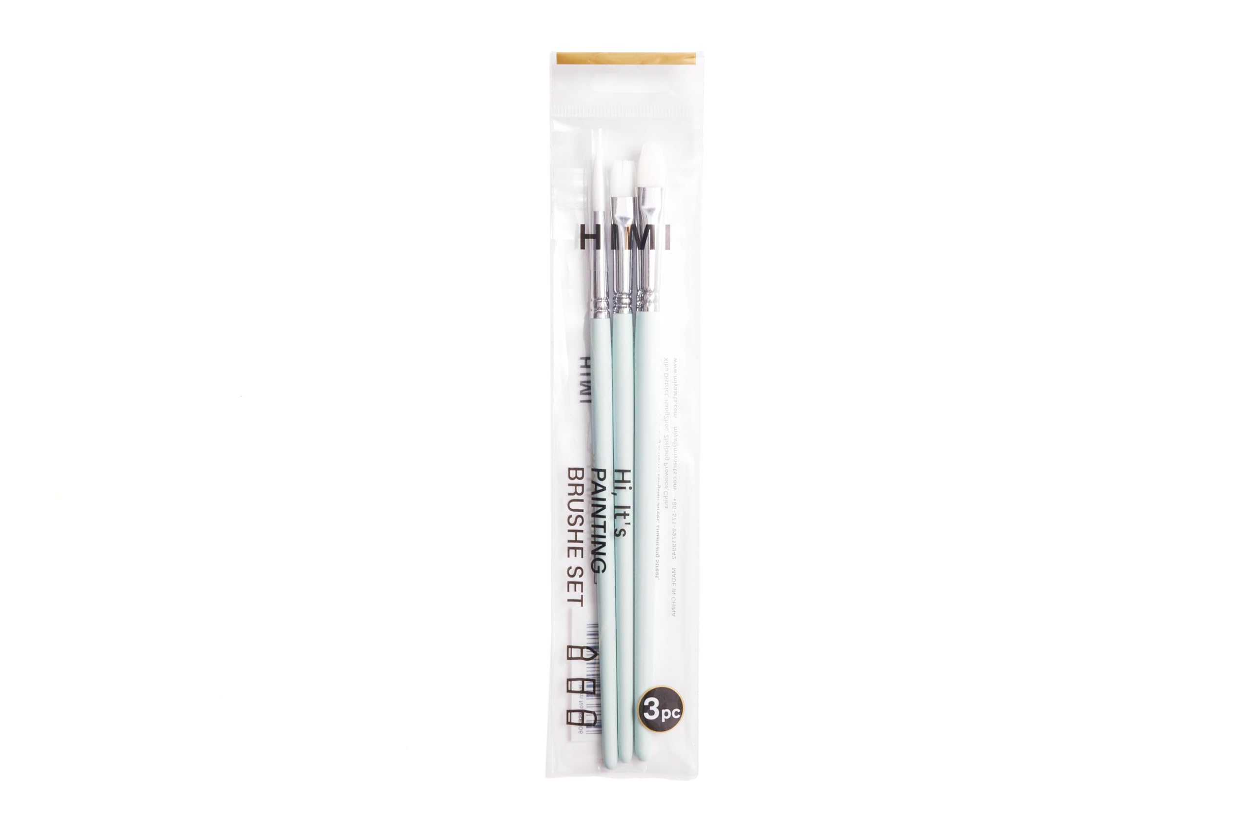 HIMI Brush Set of 3, Includes 1 Filbert Brush, 1 Flat Brush, 1 Round Brush, Green Edition, Beginner Paint Brushes Set, Acrylic, Gouache Painting, Soft Blends, Bold Strokes, Fine Details