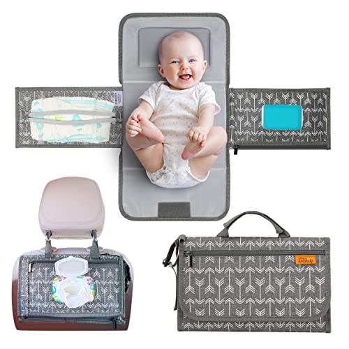Image of Kopi Baby Portable Diaper Changing Pad-Baby Diaper Changer Travel Bag with Wipes Pocket, Smart Design Portable Changing Mat, Infant Travel Station Kit,Gift for Newborn Girl & Boy-Grey Arrows, Modern