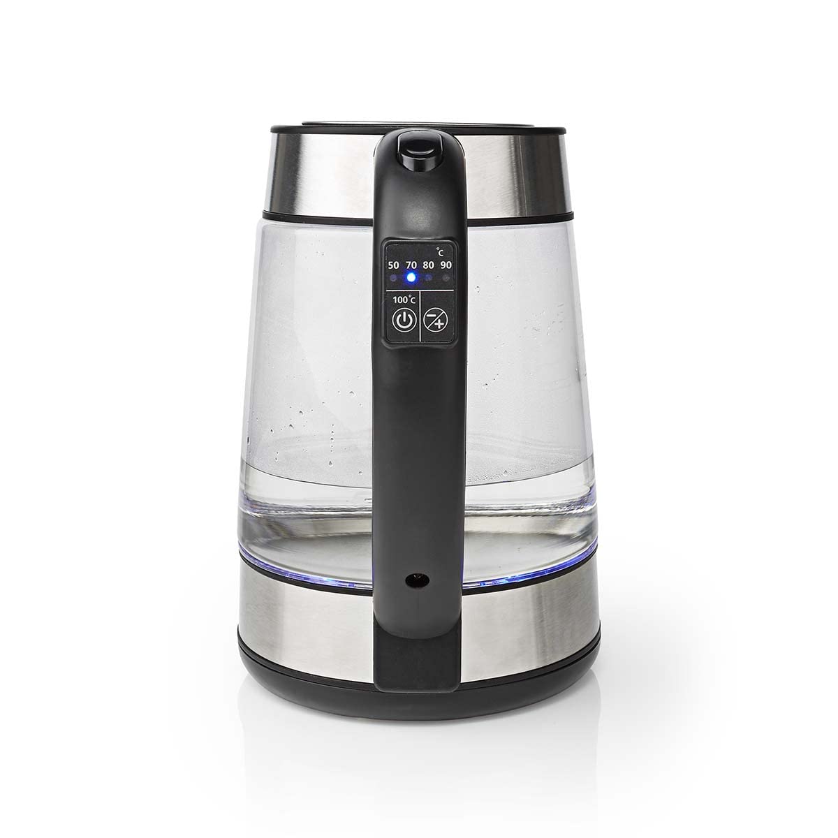 Nedis KAWK320EGS Bollitore in Vetro – 1,7 L – 2200 W – 5 Livelli di temperatura – Illuminazione LED – Acciaio Inox