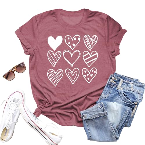 Image of Valentines Shirts for Women Valentine Love Heart Printed Graphic Tshirt Cute Girls Casual Top