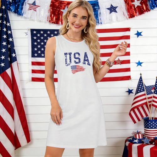Image of 4th of July Dresses for Women American Flag Tank Dress Patriotic USA Flag Tanks Sundress