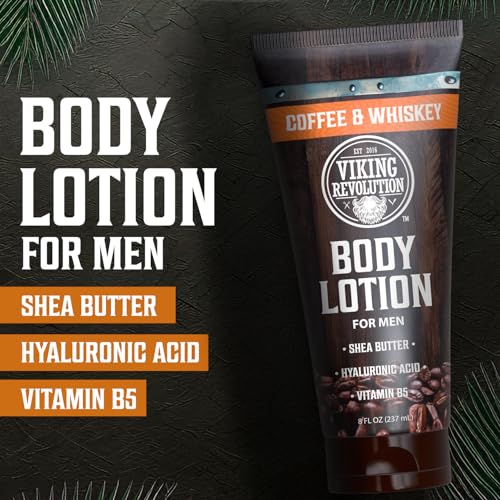 Image of Viking Revolution Coffee Whiskey Body Lotion for Men -Mens Lotion for Dry Skin with Shea Butter, Hyaluronic Acid and Vitamin B5 - Nourishing Mens Body Lotion for Hydrated and Smooth Skin (8oz, 1 Pack)