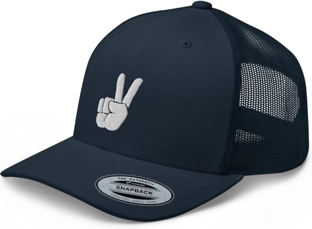 Peace Premium Trucker Hat Embroidered Peace Hand Sign Adjustable Mesh Snapback Hat for Men and Women