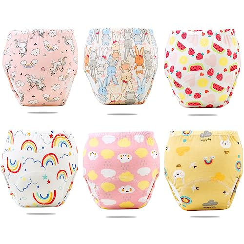 Beauenty 6PCS Baby Potty Training Pants Breathable Potty Training Underwear Toddler Training Underwear for 0-3 Years Boy and Girls Strong Absorbent Cotton Training Pants (M Girl)
