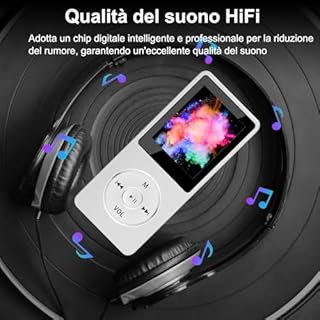 Lettore MP3 Bluetooth, 32GB Lettore MP4 Portatile HiFi Lossless Sound, MP3 Player Musicale Lettore con radio FM/Registratore Vocale/Video/E-Book, Suppota TF Fino a 128G (Cuffie Incluse)