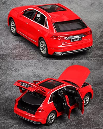 Image of Diecast Audi Q8 Toy Car Scale Model,Pull Back Vehicles Alloy Simulation Supercar with Lights and Sound Also for Car Dashboard,Kids,Adult (Red)