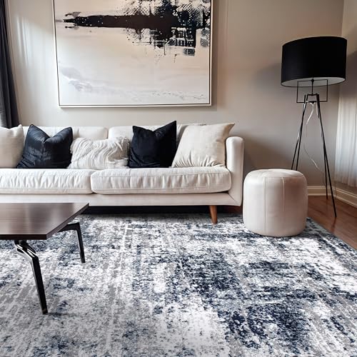 Rugshop Modern Distressed Blue Abstract Area Rug Bohemian Inspired for
