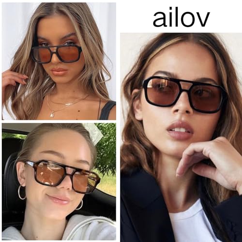 70s Retro Sunglasses for Mens Womens Classic Double Bridge Rectangle Glasses Vintage Square Aviators A82823