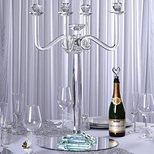BalsaCircle 27-Inch Clear 4 Arm Crystal Glass Candelabra Candle Holder - Wedding Party Events Reception Home Decorations Supplies