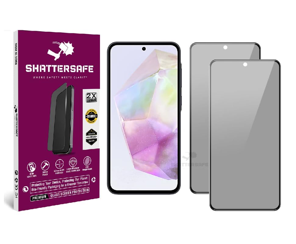Image of Anti-Spy Privacy Tempered Glass Compatible For Samsung Galaxy A35 5G / A55 5G / M35 [Pack of 2]. Anti-Scratch, Edge-to-Edge Protection With Easy Installation Kit & Case Friendly Fit.