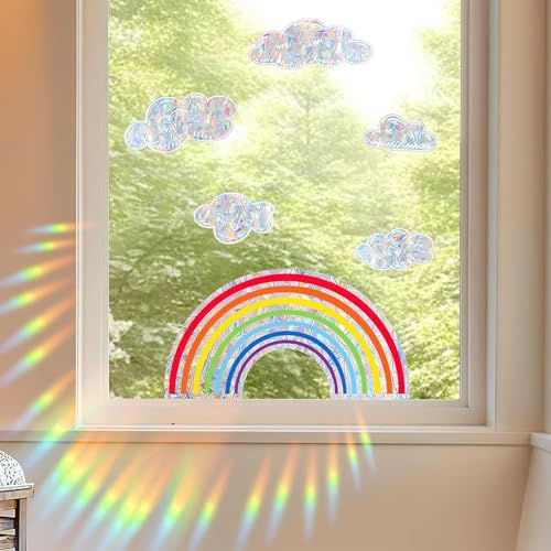 TNSLAND Regenbogen Fensterbilder Weiße Wolken Rainbow Suncatcher Sticker Vogelschutz für Glasscheiben Regenbogen Aufkleber Prisma Fensteraufkleber Sonnenfänger Sticker Fbunt Ensterfolie Glastüren TNSLAND Regenbogen Fensterbilder Weiße Wolken Rainbow Suncatcher Sticker Vogelschutz für Glasscheiben Regenbogen Aufkleber Prisma Fensteraufkleber Sonnenfänger Sticker Fbunt Ensterfolie Glastüren