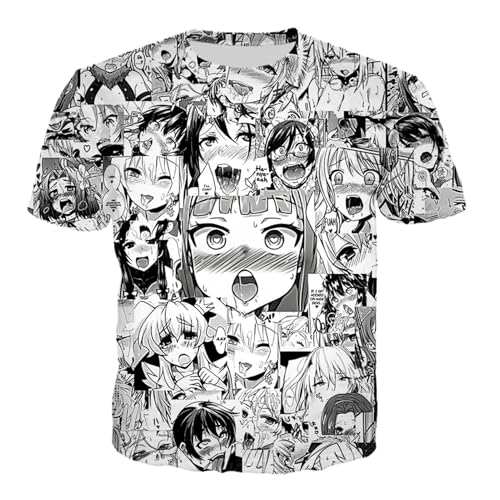 FCMWLKEJI Creativity - Camiseta unisex con diseño de cara de Ahegao, pantalones cortos con estampado 3D realista de anime, sudadera con capucha divertida, Camisetas, 90