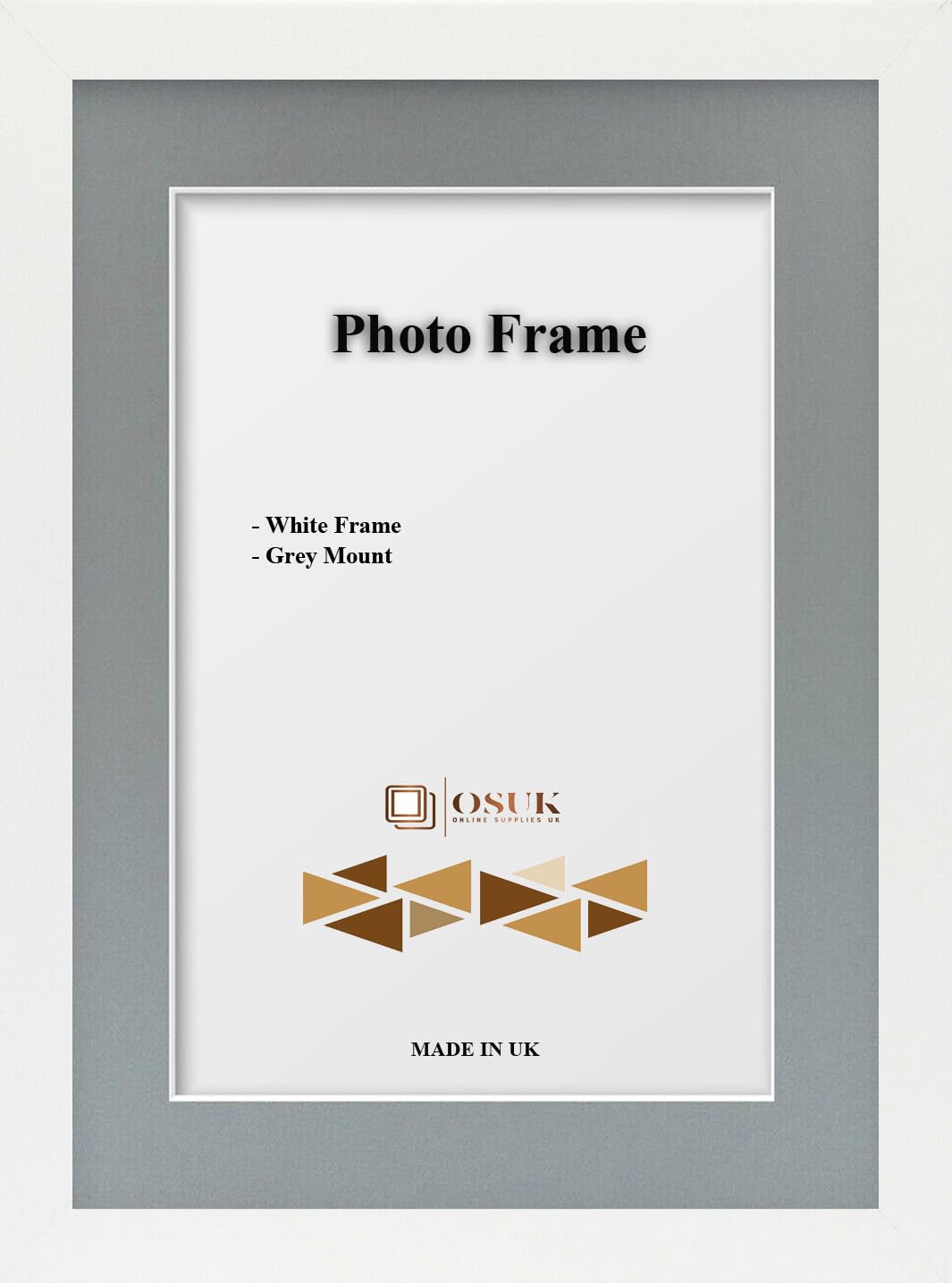 OSUK 10" x 8" For 8" x 6" Picture - Clear Perspex Window With MDF Backing - Modren White Premium Photo Frame With Grey Mount Wall Mount Portrait & Landscape