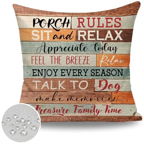 JOJOGOGO Front Porch Decor Outdoor Pillow Covers 18x18 Waterproof 1 Pack, Outdoor Patio Throw Pillows Waterproof 18 x 18, Outdoor Decorative Pillows for Patio Furniture Couch Sofa (Porch Rules) Cover