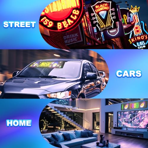 Image of Foldable LED Sign for Car - 15 inchx4 inch Bluetooth Connect App Control, Custom Text Pattern Animation Programmable LED Sign for Car Bar Interior Decoration