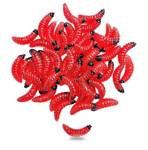 50pcs-1Inch Bass Fishing Worms Lures,Silicone Soft Maggot Ba...