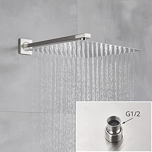 Bateria Łazienkowa Szczotkowany Nikiel Deszczownica Bateria Natryskowa Montowana Na Ścianie Wanna Bateria Mieszająca Do Wanny Zestaw Łazienkowy Prysznic,12 inch 3Way B