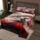 Japanse Ink Style Bedspread Queen Size,Japanese Samurai Bedding Set 3Pcs for Kids Boys Teens Men Room Decor Cool Anime 3D Dark Dragon Comforter Set,Exotic Vintage Theme Coverlet Set,2 Pillowcases