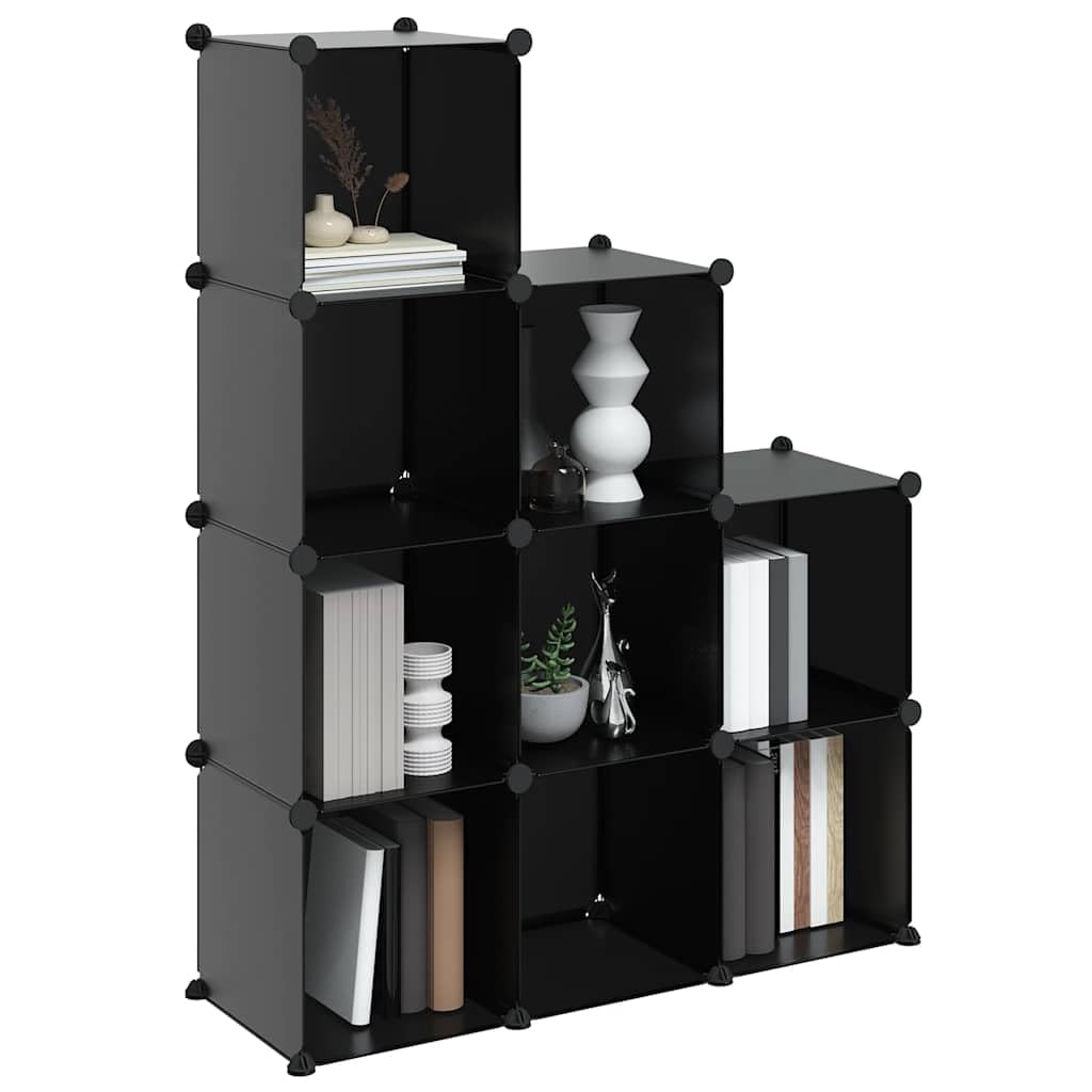 Regalsystem & Würfelregal Schwarz PP Aufbewahrungsregal mit Aufbewahrung Lagerregal für Wohnzimmer Schlafzimmer Eingangsbereich 94,5 x 32 x 124 cm