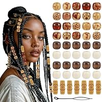 60 Pcs Hair Beads, Wooden Painted Beads Vintage Dreadlock Large Bead Hair Jewelry Hairs Charms Hairs Cuffs Dreadlock Accessories for Kids Women Men Crafts DIY Bracelets Necklace Braids
