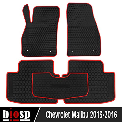 Biosp Car Floor Mats For Chevrolet Chevy Malibu 2013 2014 2015 2016 Front And Rear Heavy Duty Rubber Liner Set Black Red Vehicle Carpet Custom Fit-All Weather Guard Odorless #TOP1