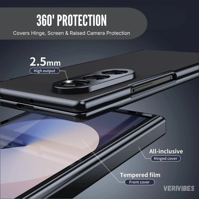 Image of Ultra Hybrid Luxury Leather Case Compatible with Samsung Galaxy Z Fold 5 (2025) 360 Hinge Protection, Slim Shockproof Back Cover, Anti-Scratch Design, Tempered Glass Protection - Black
