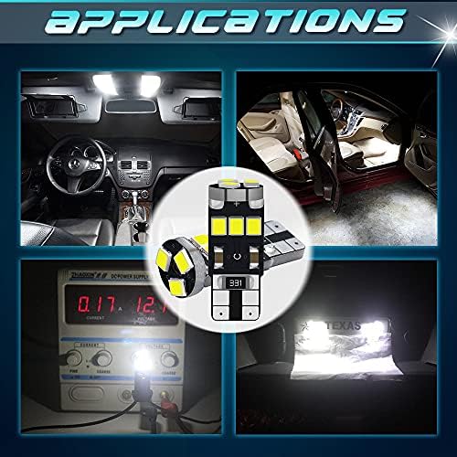 4-Pack T10 501 W5w 6500k White Canbus Error Free LED Bulbs,9-SMD 2835 Chipsets Car Replacement Bulb For W5W 194 168 2825 Map Dome Courtesy License Plate Side Marker Light Bulbs(12V)